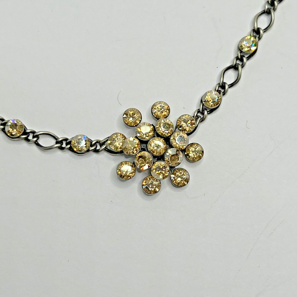 Vintage Konplott Yellow Multi Crystal Necklace With Pewter Chain Germany